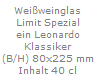Sektglas
Limit Spezial
ein Leonardo
Klassiker
(BxH) 78x235 mm
Inhalt: 20cl